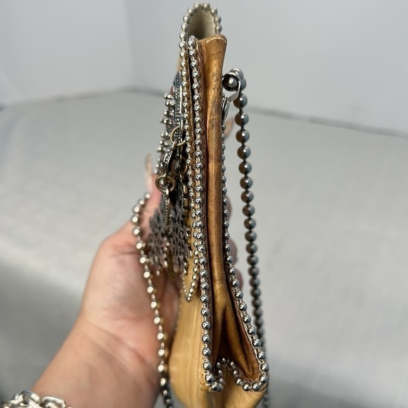 Nina Arjani Leatherock Leather Purse Turquoise Stones and silver Beaded Trim - Picture 4 of 8